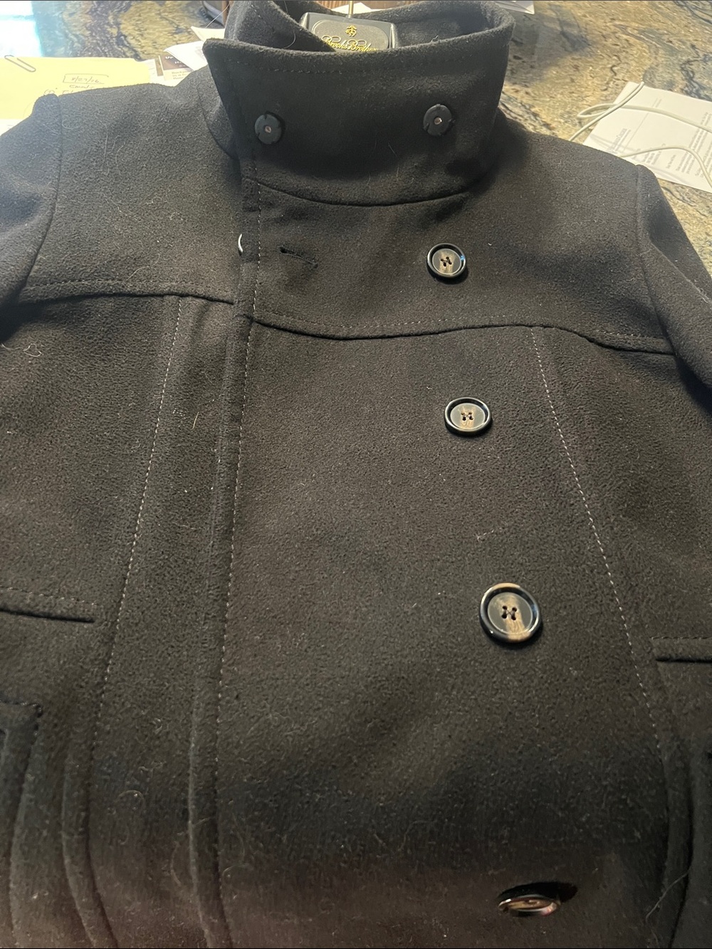Thread & Supply Black Double-Breasted Wool Pea Coat